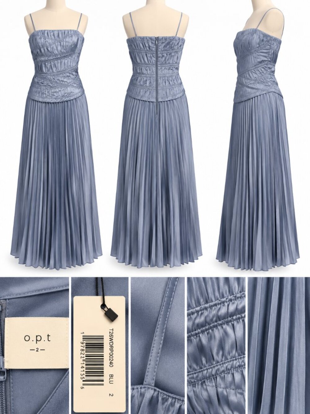 O.P.T. Blue Pleated Bustier Midi Dress – Size 2 – NWT